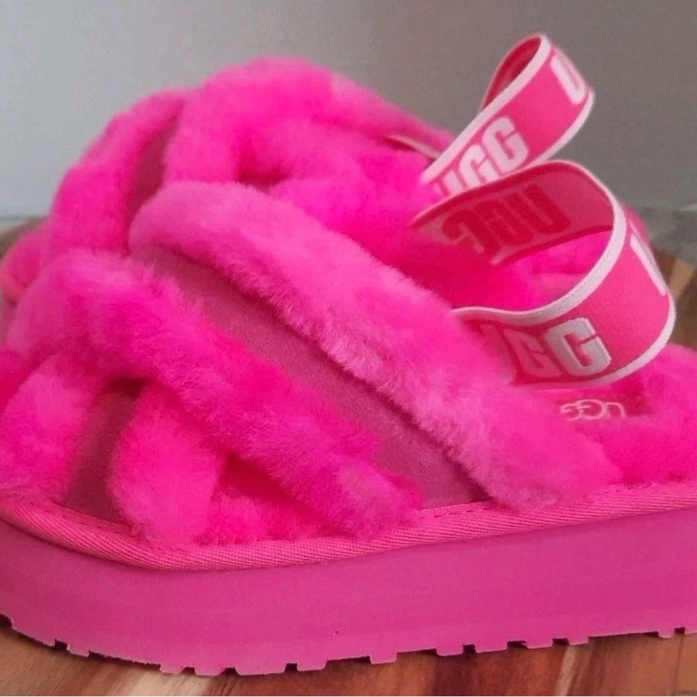 UGG Vibrant Pink Fluffy Slides